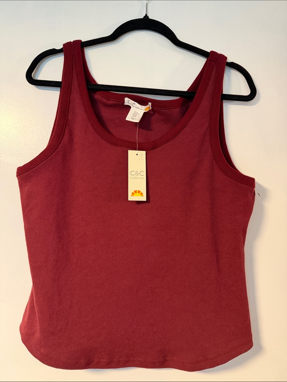 C&C California Women's Ribbed Tank Top — Wine Red